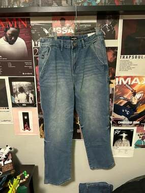 Broken Threads Premium Denim Baggy Carpenter Jeans Blue Wash size 32